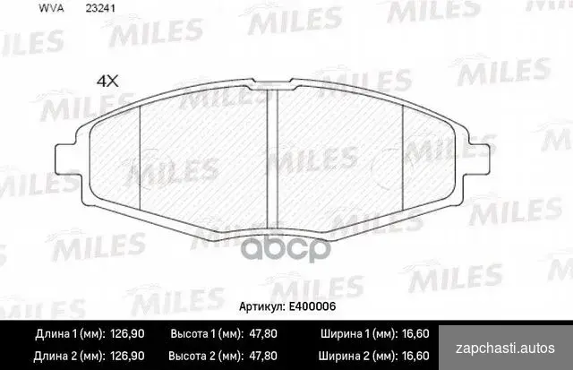 Купить Колодки тормозные дисковые перед E400006 Miles