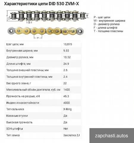 Купить Цепь для мото DID 530ZVM-X золотая, 114 звеньев