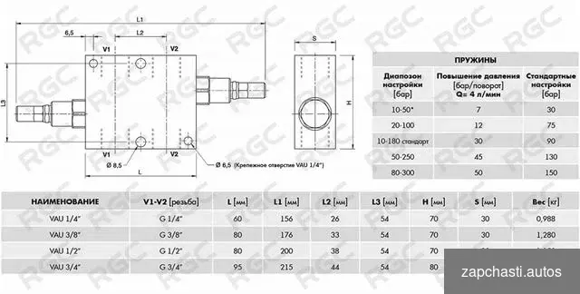 Купить Клапан предохранительный перекрёстный VAU 3/8 10-1