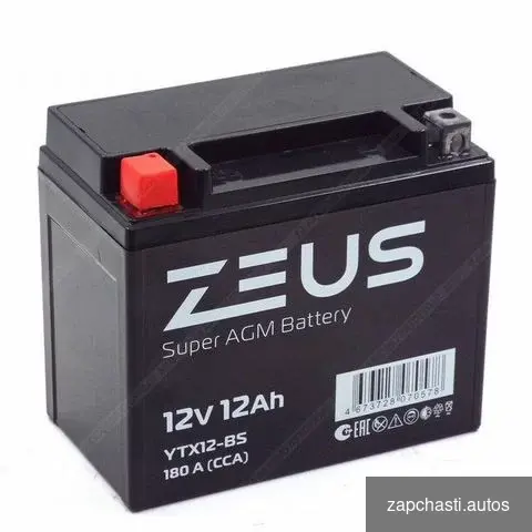 Купить Аккумулятор zeus super AGM 12 Ач п.п. (YTX12-BS)