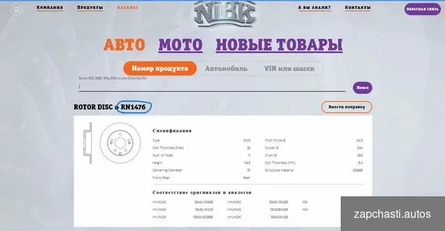 диски тормозные задние nibk RN 1476